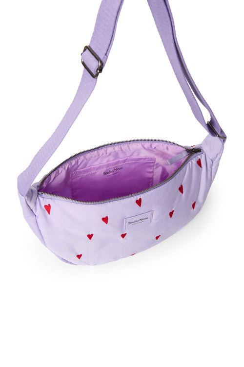 Sac banane adulte puffy violet à cœurs