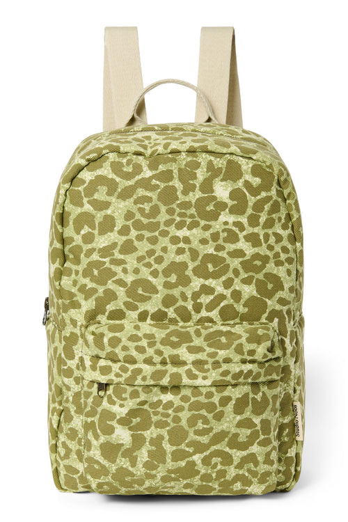 Cotton Midi Backpack | Green Leopard