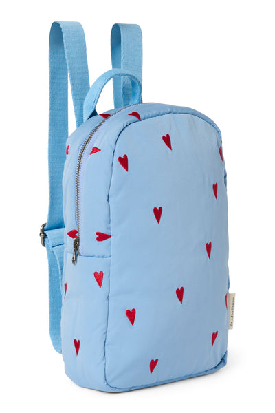 Puffy Mini Backpack | Light Blue Hearts