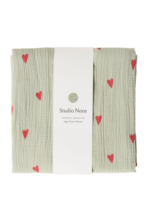 Swaddle Print Large | Green Hearts