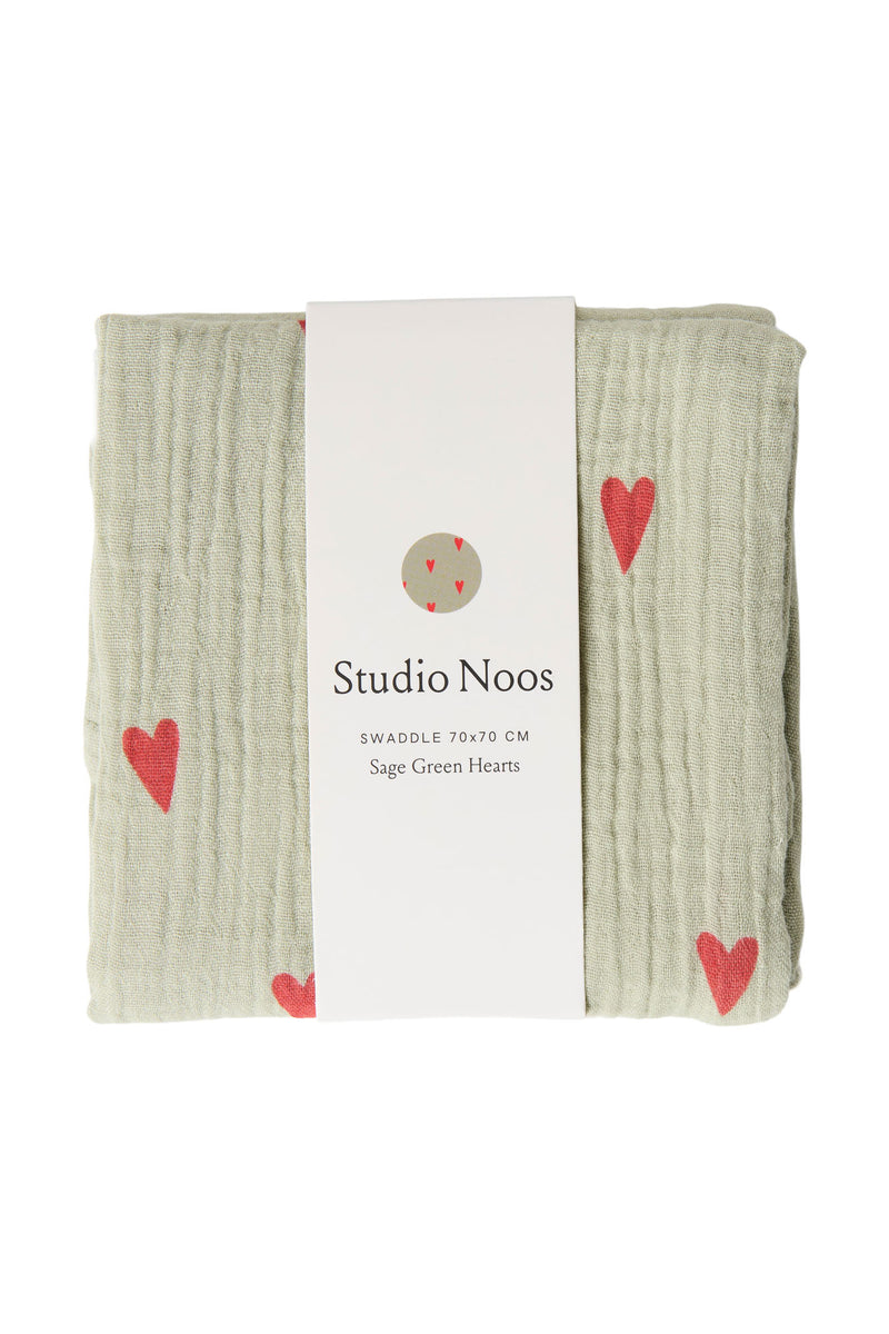 Swaddle Print Medium, Green Hearts