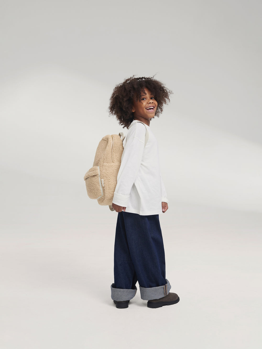 Teddy Midi Backpack Front Pocket | Ecru