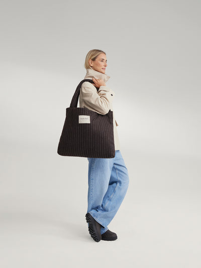 Flannel Chalkstripe Mom Bag | Brown
