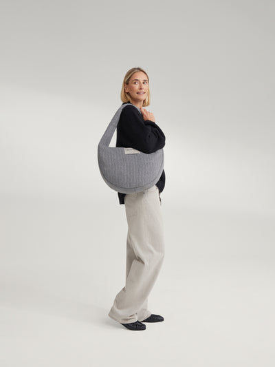 Flannel Chalkstripe Cross Body Bag | Light Grey