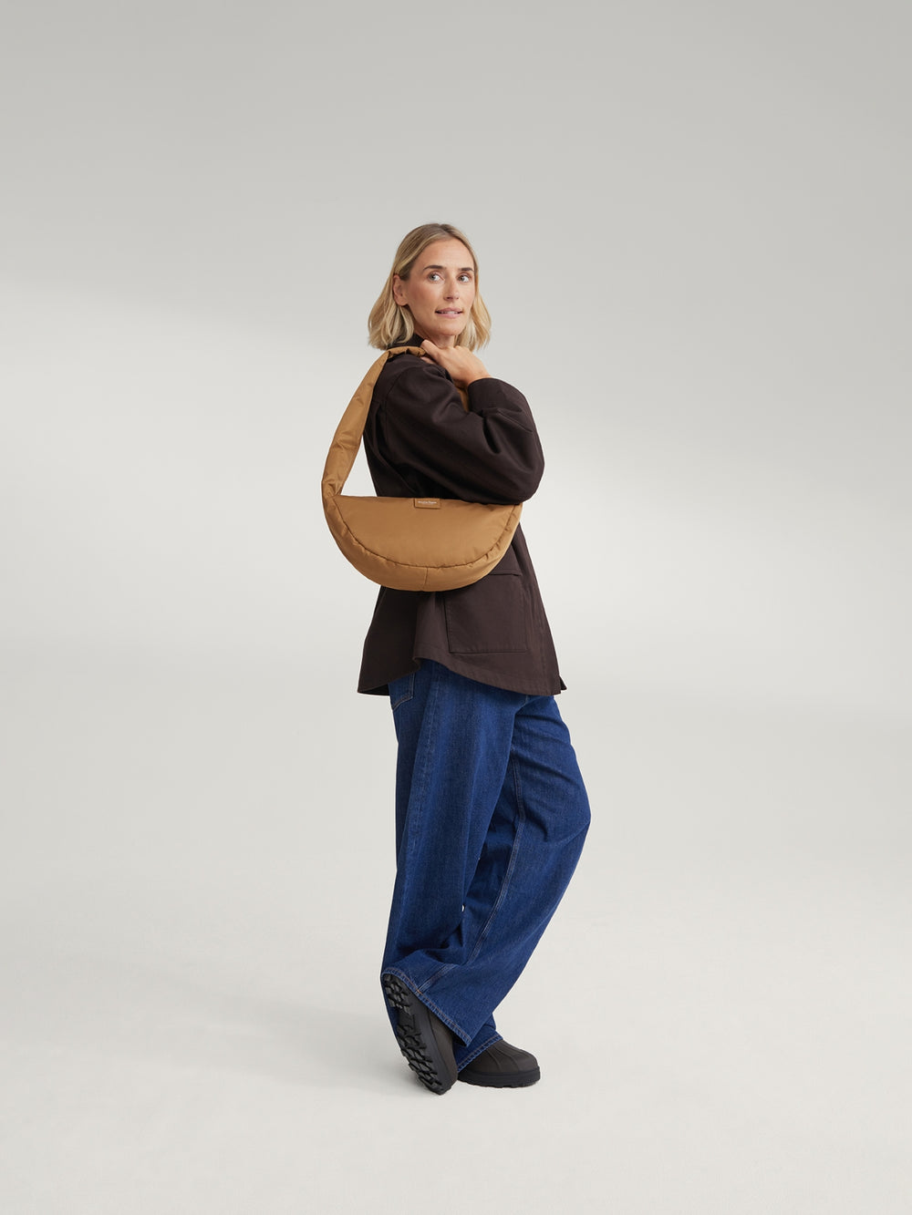 Technical Puffy Mini Cross Body Bag | Brown
