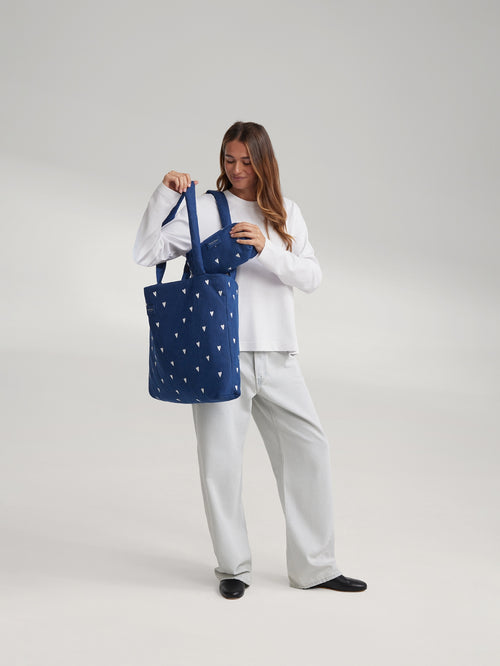 Denim Pouch | Donkerblauwe Witte Hearts