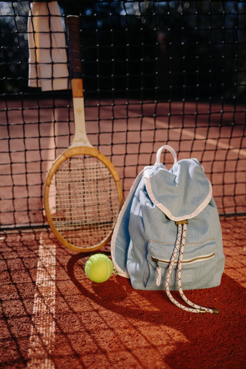 Denim Solid Sac à dos Midi Drawstring | Bleu