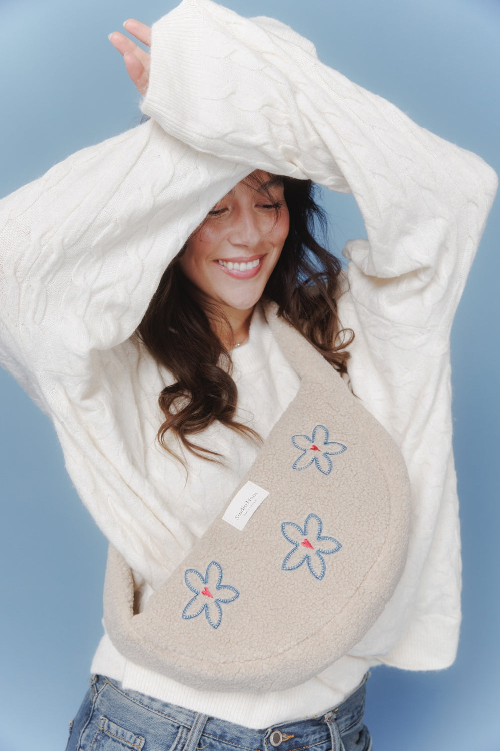 Teddy Mini Cross Body Bag | Ecru Flower Heart