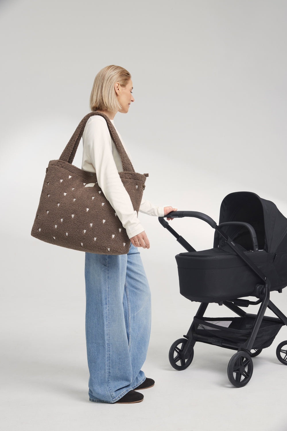 Teddy Diaper Bag | Brown Hearts