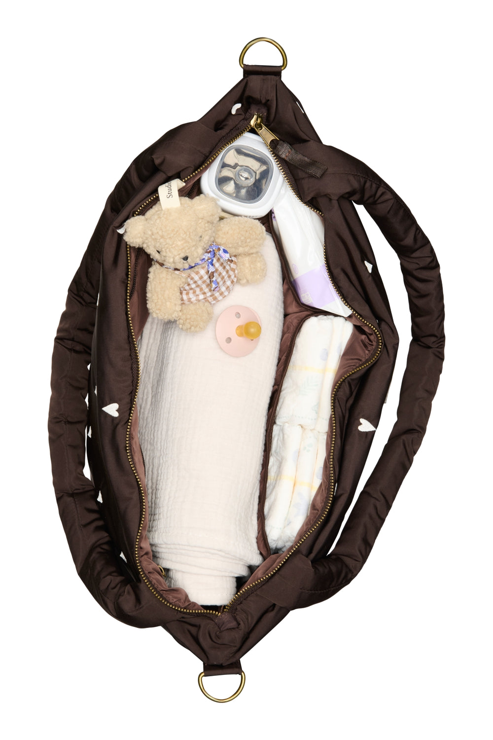Puffy Diaper Bag | Brown Hearts