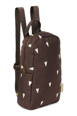 Puffy Mini Backpack | Brown Hearts