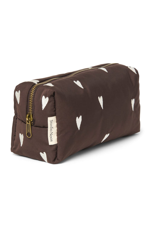 Puffy Pouch | Brown Hearts