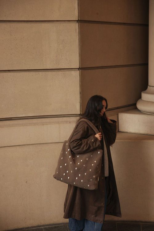 Teddy Mom Bag | Brown Hearts
