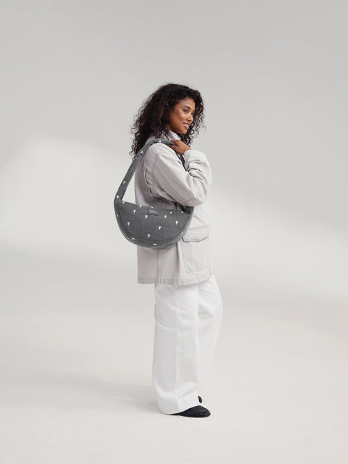 Grey Hearts Denim Mini-Umhängetasche