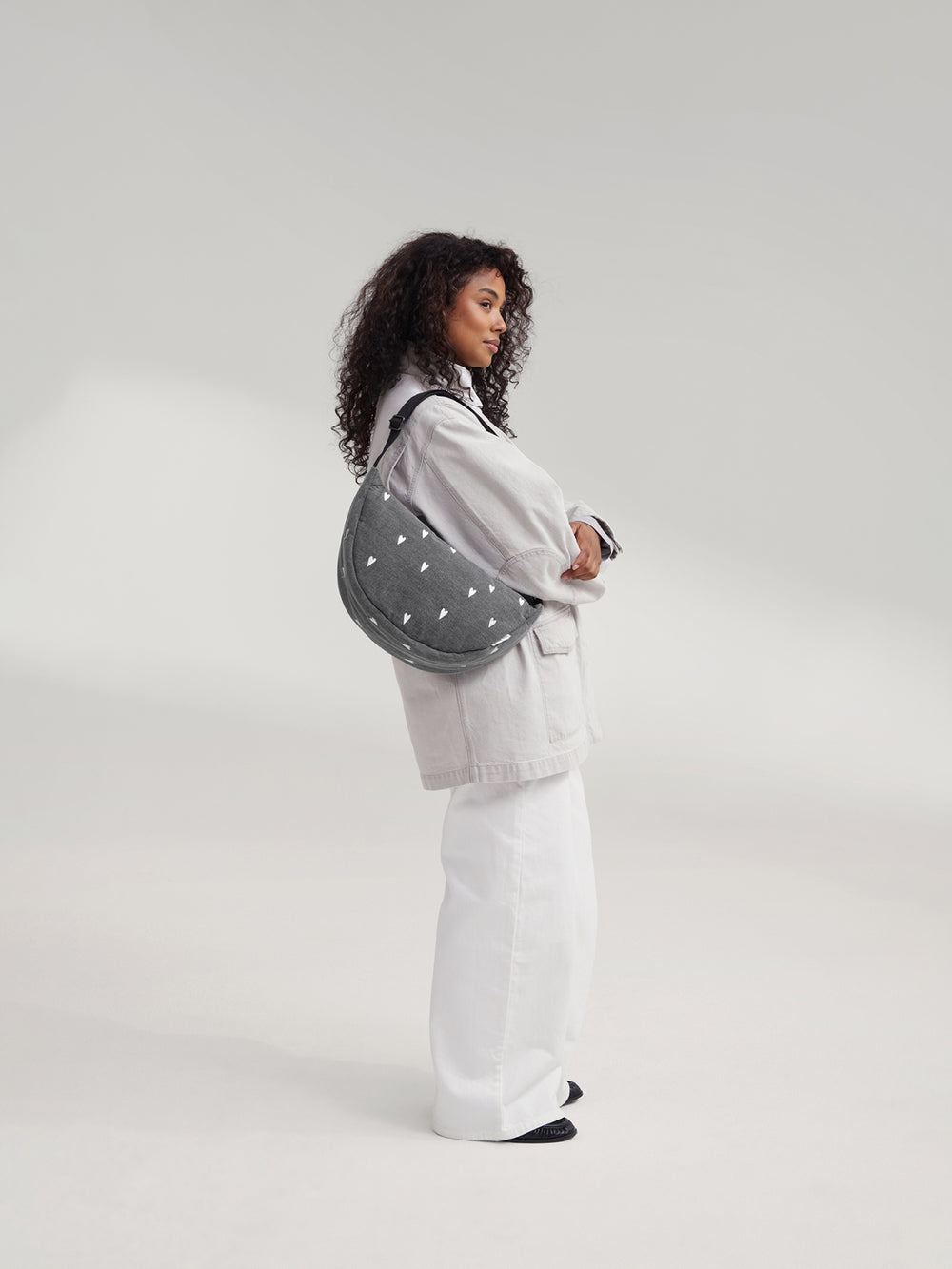 Denim Adult-Gürteltasche | Graue Hearts