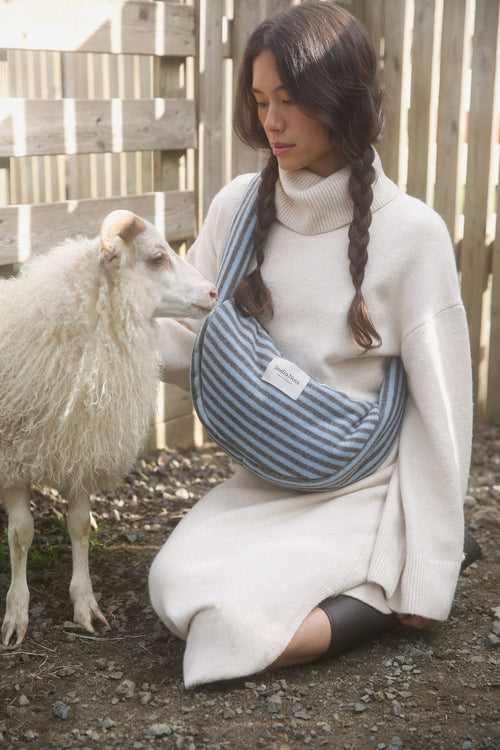 Stripy Wool Mini Cross Body Bag | Light Blue / Brown