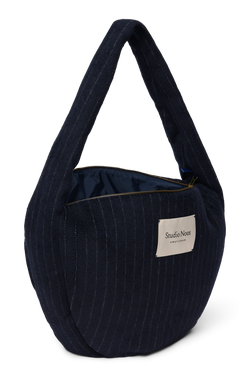 Flannel Chalkstripe Cross Body Bag | Dark Blue