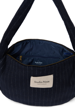 Flannel Chalkstripe Cross Body Bag | Dark Blue