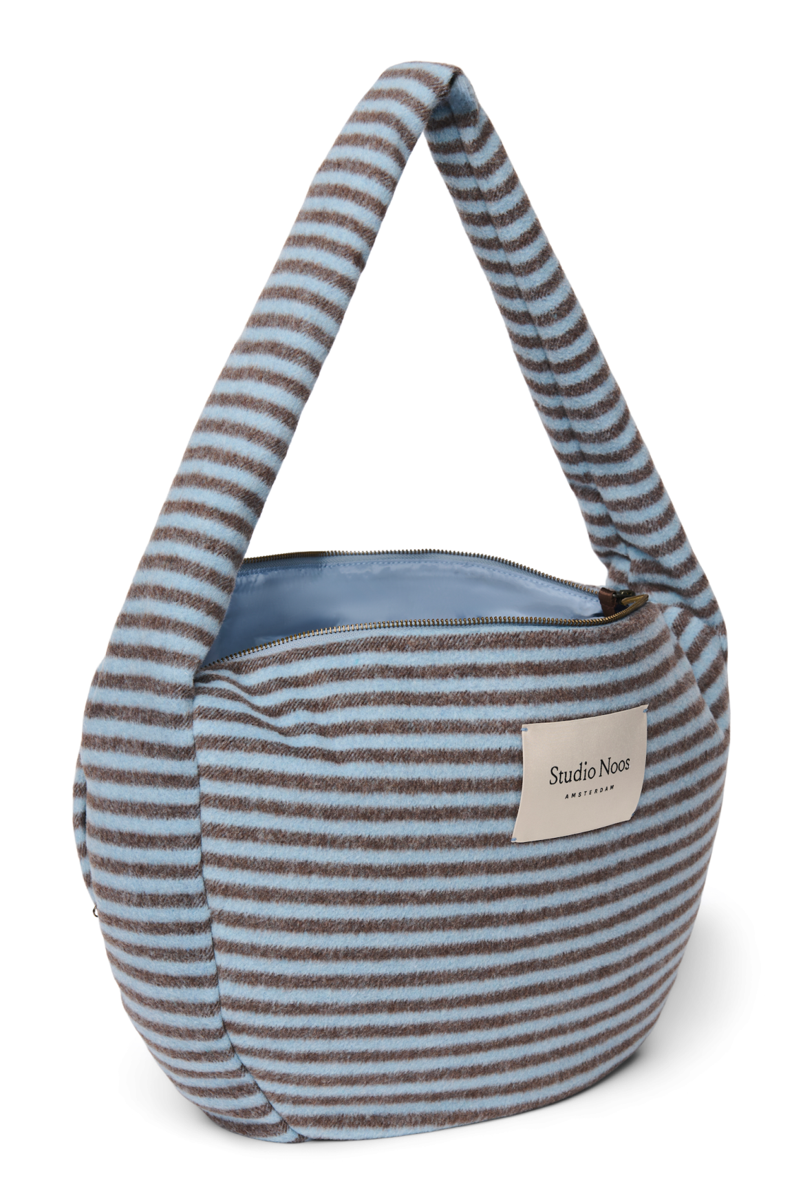 Stripy Wool Cross Body Bag | Lichtblauw / Bruin