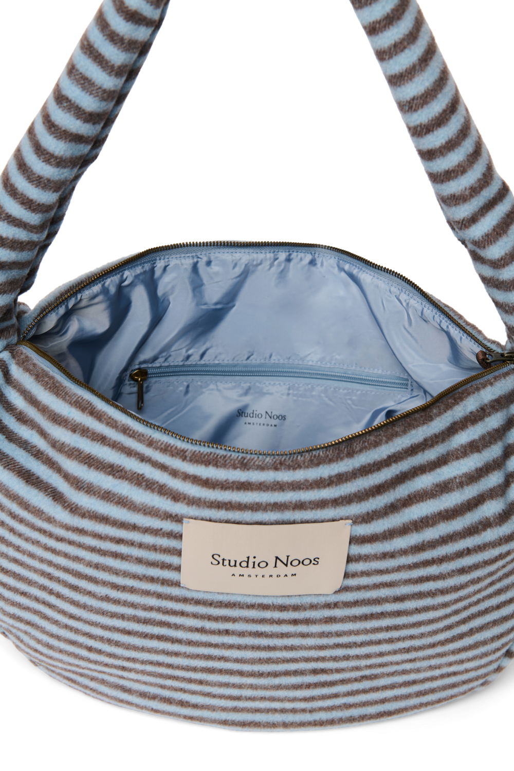 Stripy Wool Cross Body Bag | Lichtblauw / Bruin