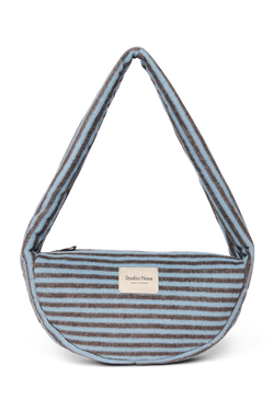 Mini Sac Bandoulière Laine rayée | Bleu clair / Marron