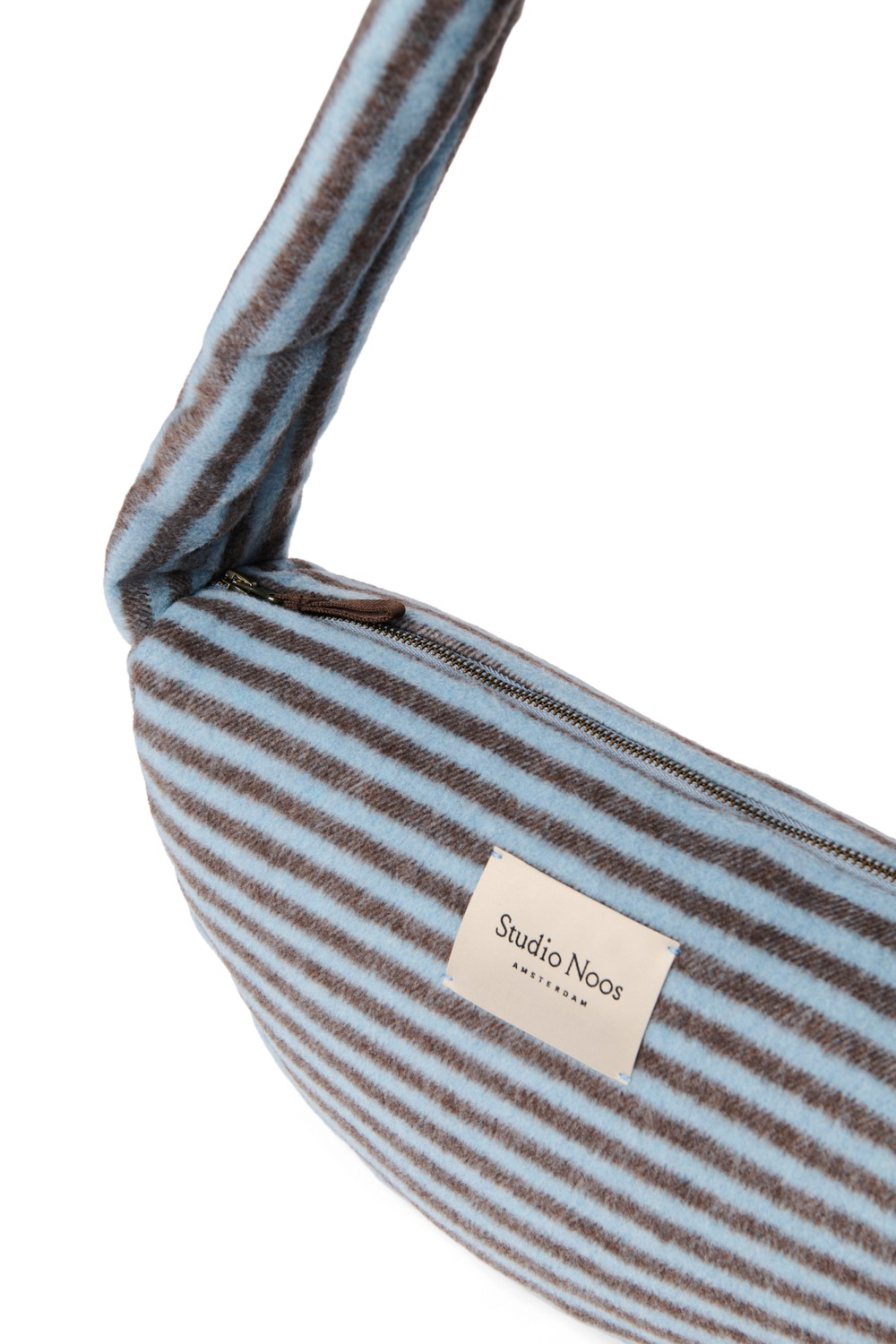 Mini Sac Bandoulière Laine rayée | Bleu clair / Marron