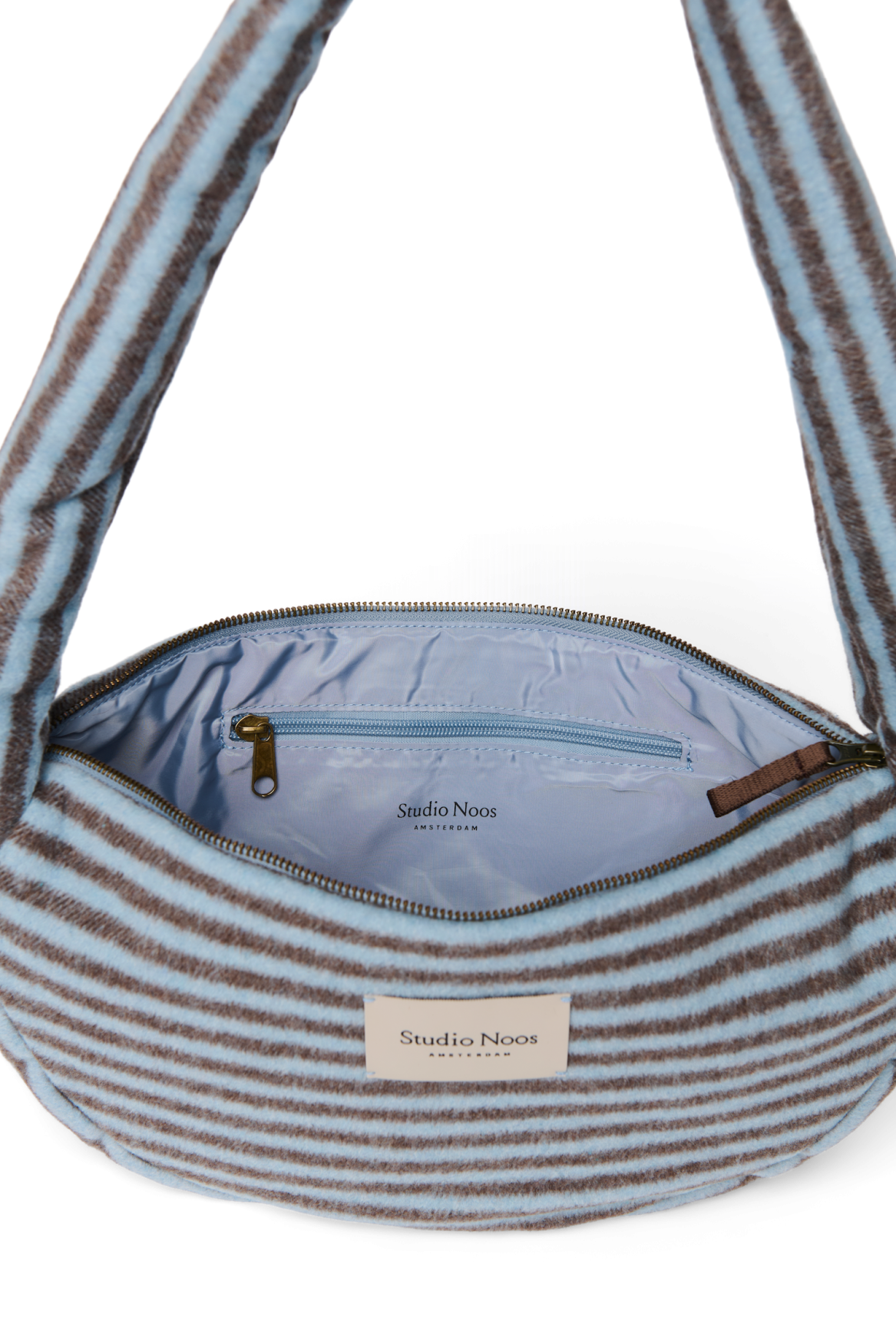 Mini Sac Bandoulière Laine rayée | Bleu clair / Marron