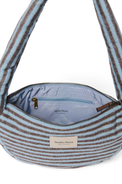 Mini Sac Bandoulière Laine rayée | Bleu clair / Marron