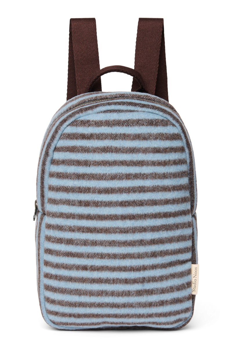 Stripy Wool Mini Backpack, Light Blue / Brown