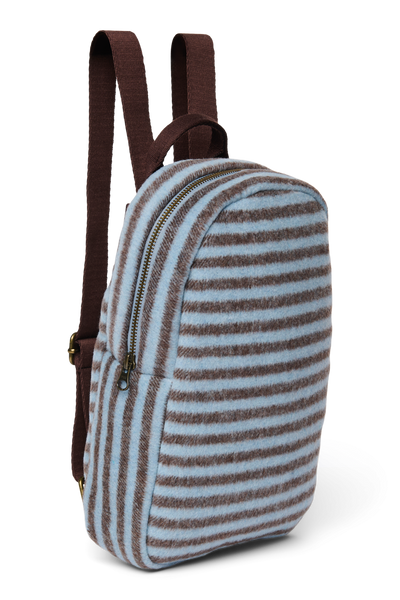 Mini-Rucksack Gestreifte Wolle | Hellblau / Braun
