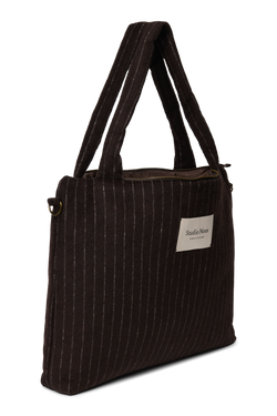Flannel Chalkstripe Diaper Bag | Brown