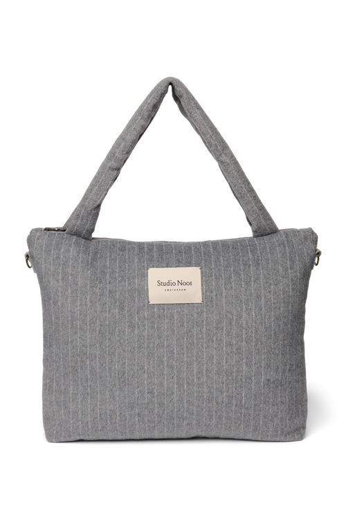 Flannel Chalkstripe Diaper Bag | Light Grey