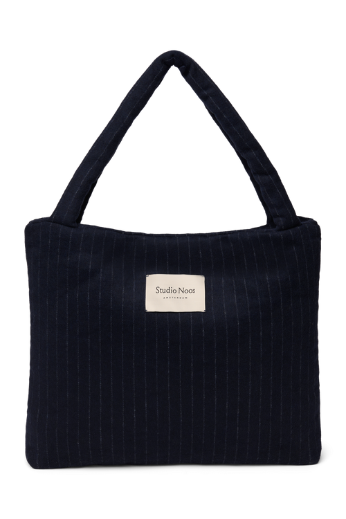 Flannel Chalkstripe Mom Bag | Dark Blue