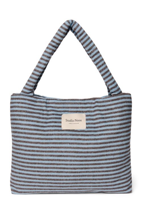 Mom Bag Gestreifte Wolle | Hellblau / Braun