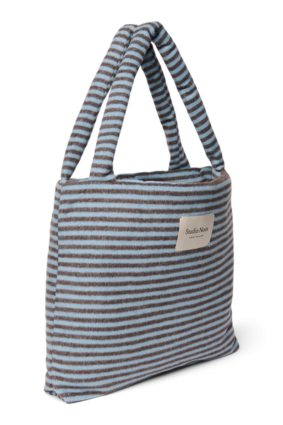 Mom Bag Gestreifte Wolle | Hellblau / Braun