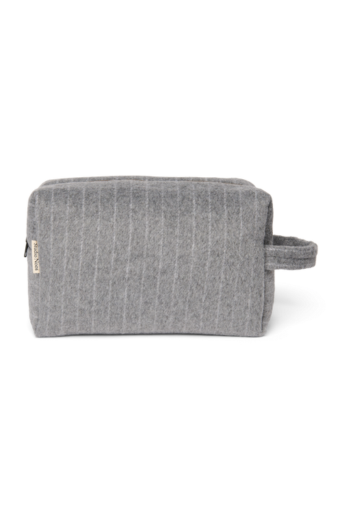 Flannel Chalkstripe Toiletry Bag | Light Grey