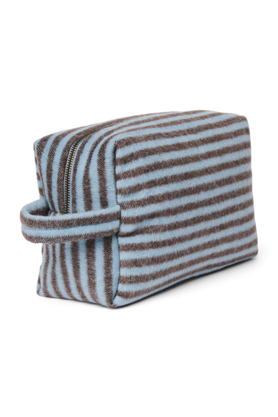 Kosmetiktasche Gestreifte Wolle | Hellblau / Braun