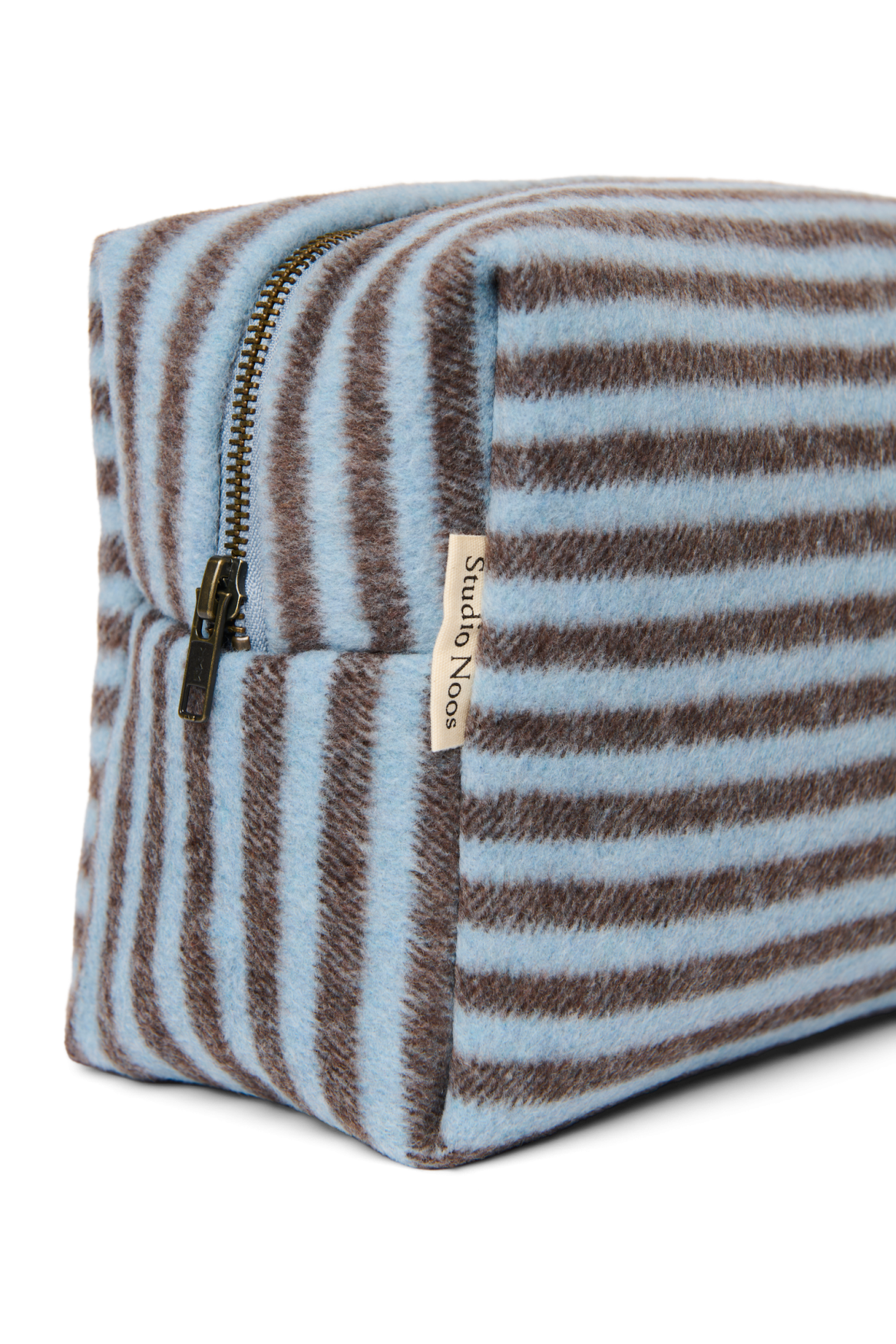 Stripy Wool Toiletry Bag | Light Blue / Brown