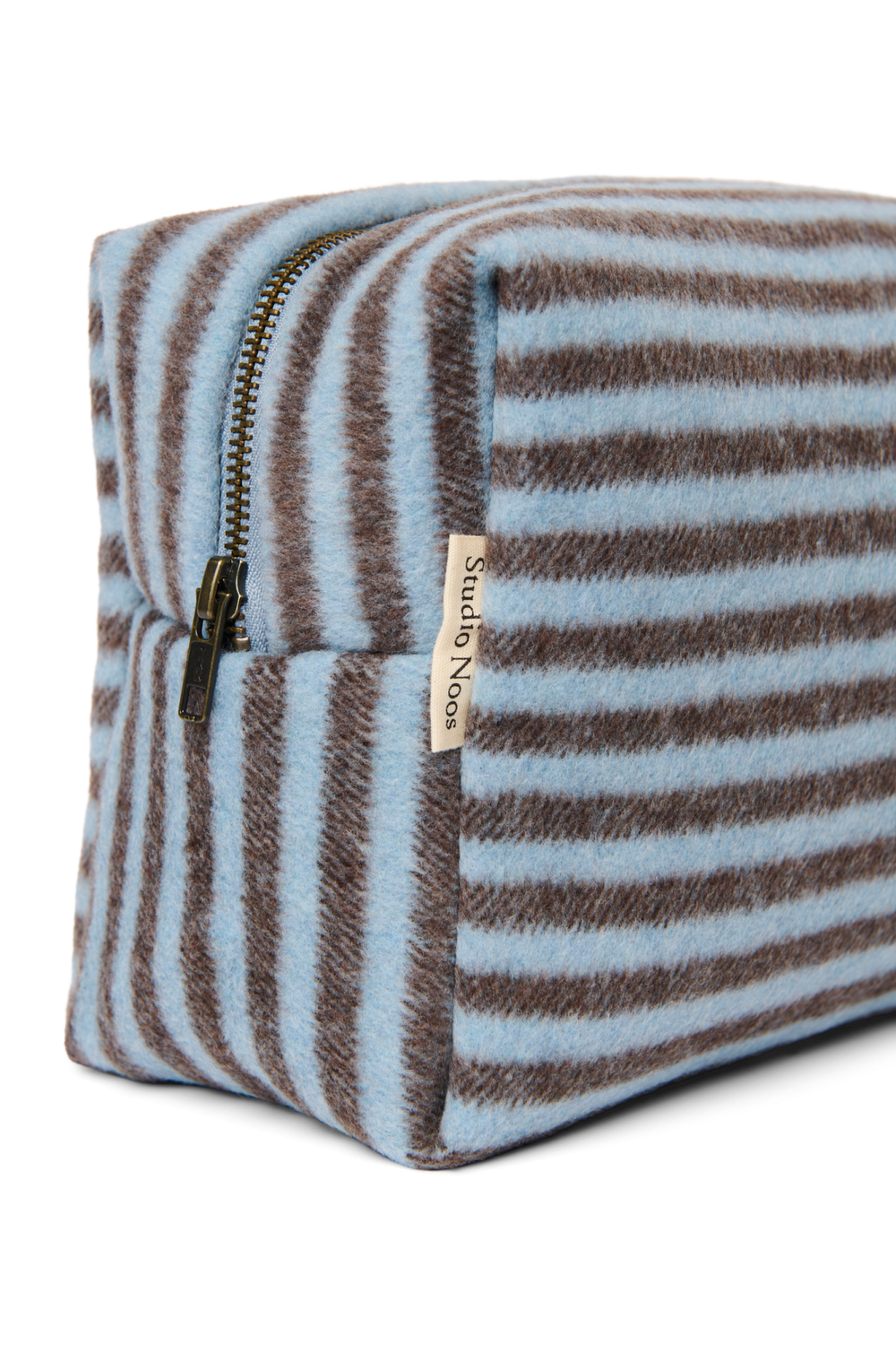 Stripy Wool Toiletry Bag | Light Blue / Brown