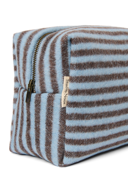 Stripy Wool Toiletry Bag | Light Blue / Brown