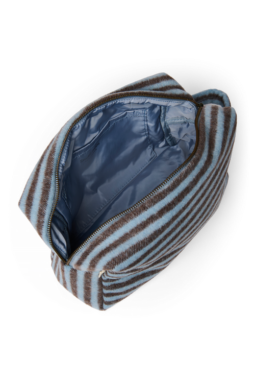 Kosmetiktasche Gestreifte Wolle | Hellblau / Braun