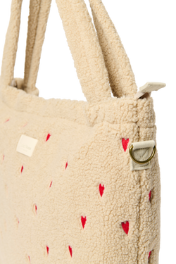 Teddy Hearts-Wickeltasche | Ecru