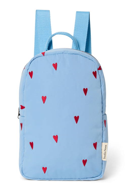 Puffy Mini Backpack | Light Blue Hearts