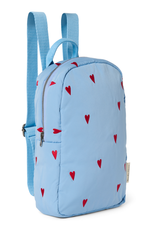 Puffy Mini Backpack | Light Blue Hearts