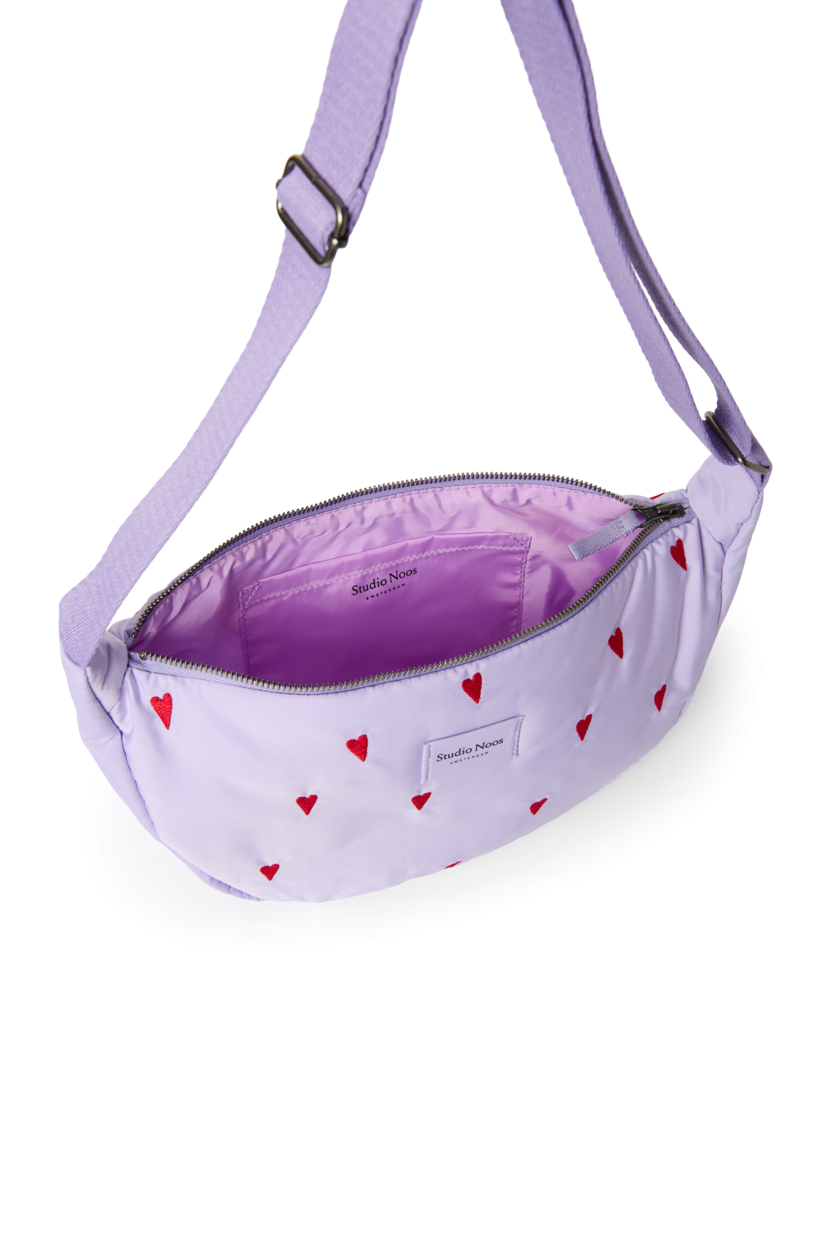 Sac banane adulte puffy violet à cœurs