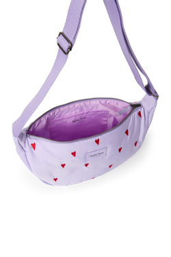 Sac banane adulte puffy violet à cœurs