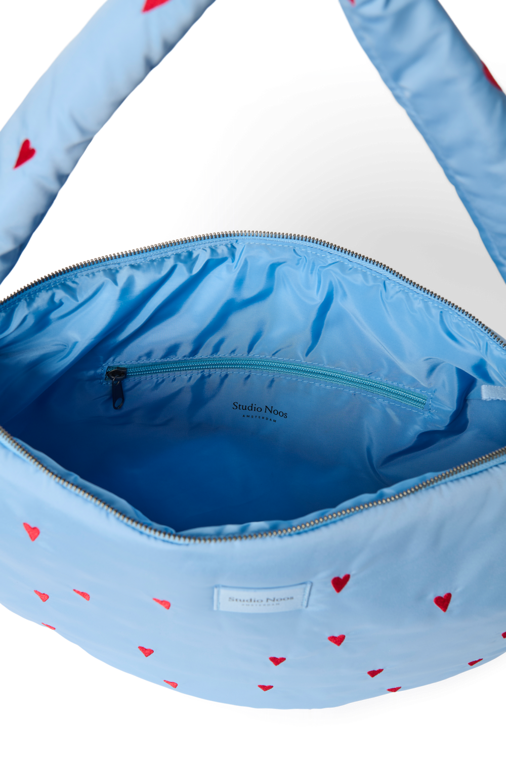 Puffy Cross Body Bag | Light Blue Hearts