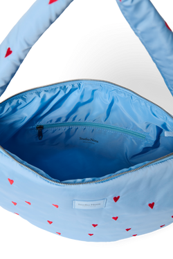 Puffy Cross Body Bag | Light Blue Hearts