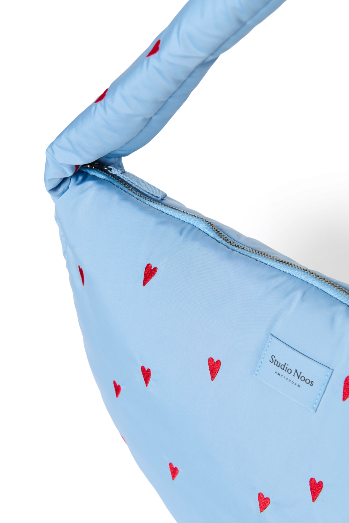 Puffy Cross Body Bag | Light Blue Hearts