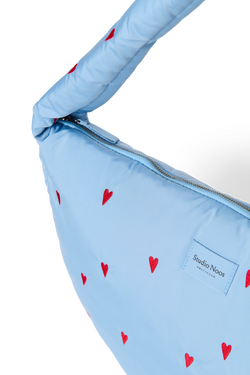 Puffy Cross Body Bag | Light Blue Hearts